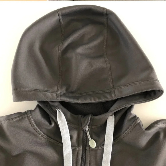North Face Front Zip Hoodie Bomber Jacket Grey w Baby Blue Drawstrings Sz S - Picture 4 of 15